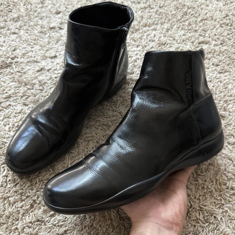 Vintage Prada Patent Leather Black Boots Side Zip EU Size 39, Women’s Size 8.5